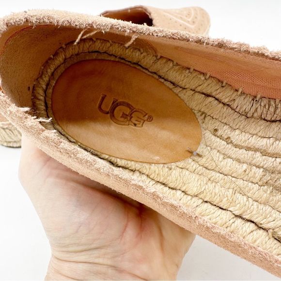 UGG Heidi Perforated Slip-On Espadrille Flat In Suntan Suede Pink Women’s Sz 9 - Picture 9 of 14